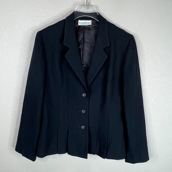 Diane Von Furstenberg Blazer Jacket Black Button Front Notch Lapel Crepe Career - Picture 1 of 15